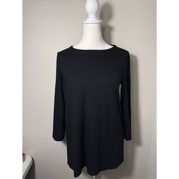 Eileen Fisher Black 3/4 Sleeve Side-Slit Top Size PP/PTP - Picture 1 of 5